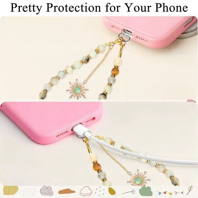 Alt view image 3 of 6 - Natural Stone Charm Phone Golden Sun Beaded Wrist Strap for Women