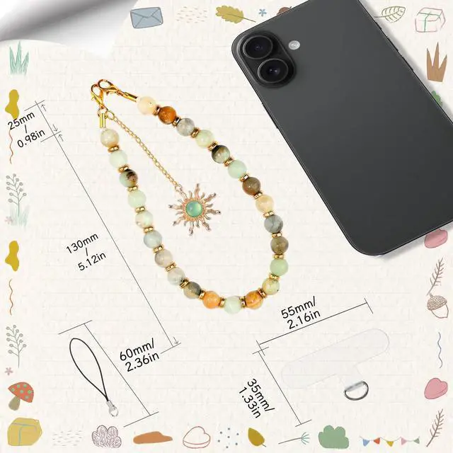 Alt view image 4 of 6 - Natural Stone Charm Phone Golden Sun Beaded Wrist Strap for Women