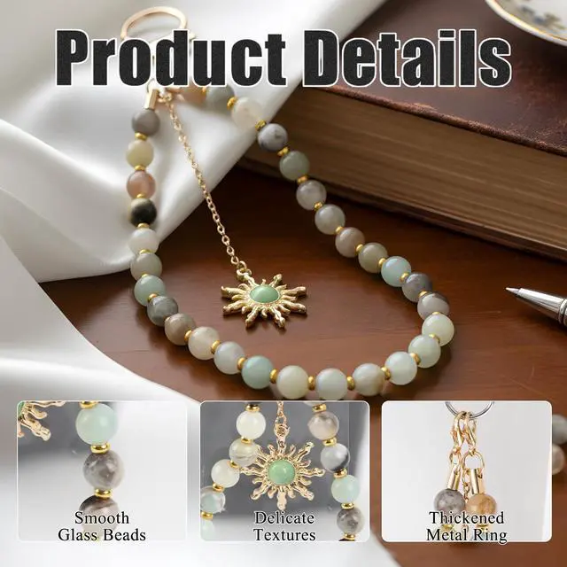 Alt view image 5 of 6 - Natural Stone Charm Phone Golden Sun Beaded Wrist Strap for Women