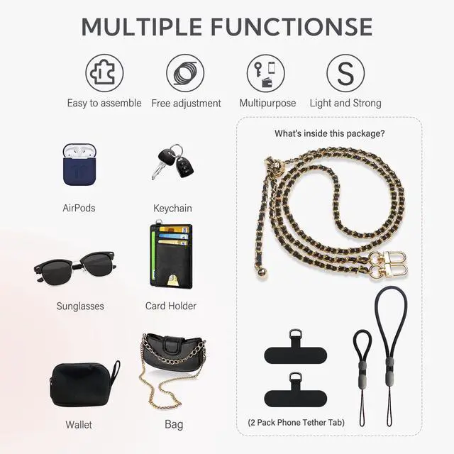 Alt view image 6 of 7 - Crossbody Phone Strap - 2 Pads, Leather & Wrist Strap, Adjustable Finger Strap, Universal Phone Lanyard