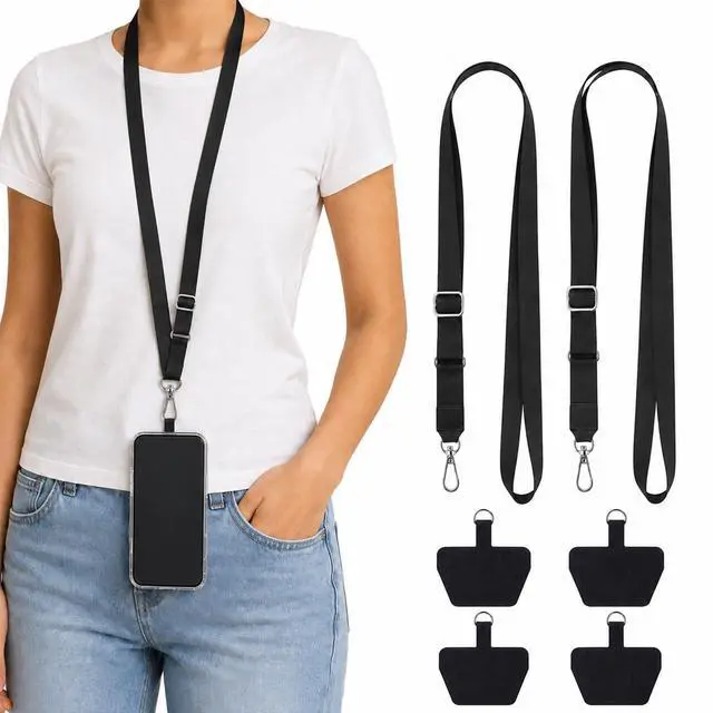 Main image of Universal Phone Lanyard, Adjustable Crossbody Phone Strap for iPhone & Android Phones, Hands-Free Neck Strap with Anti-Drop Design for Shopping, Travel, Outdoor Activities, Black & Black
