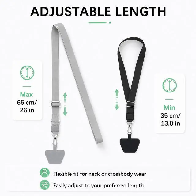 Alt view image 5 of 7 - Universal Phone Lanyard, Adjustable Crossbody Phone Strap for iPhone & Android Phones, Hands-Free Neck Strap with Anti-Drop Design for Shopping, Travel, Outdoor Activities, Black & Black