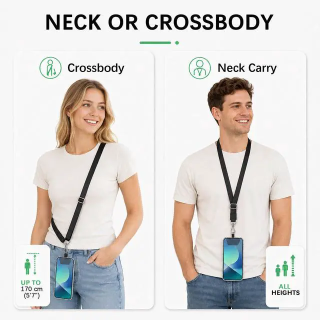 Alt view image 6 of 7 - Universal Phone Lanyard, Adjustable Crossbody Phone Strap for iPhone & Android Phones, Hands-Free Neck Strap with Anti-Drop Design for Shopping, Travel, Outdoor Activities, Black & Black
