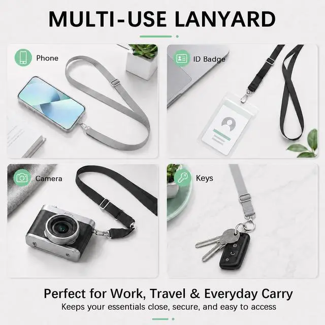 Alt view image 7 of 7 - Universal Phone Lanyard, Adjustable Crossbody Phone Strap for iPhone & Android Phones, Hands-Free Neck Strap with Anti-Drop Design for Shopping, Travel, Outdoor Activities, Black & Black