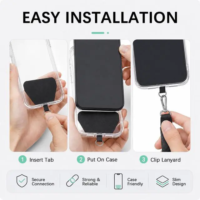Alt view image 3 of 7 - Universal Phone Lanyard, Adjustable Crossbody Phone Strap for iPhone & Android Phones, Hands-Free Neck Strap with Anti-Drop Design for Shopping, Travel, Outdoor Activities, Black & Black