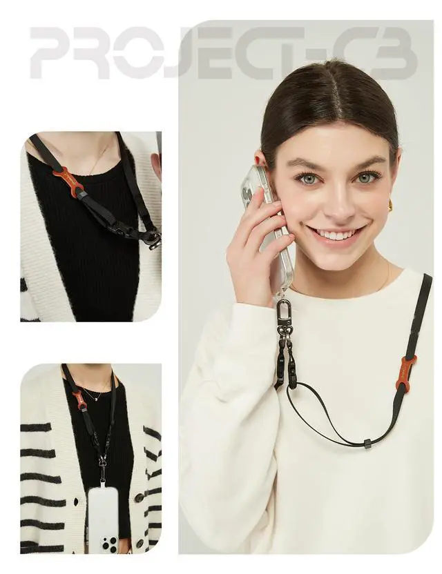 Alt view image 6 of 7 - Cell Phone Strap 1,Phone Tether Tab 2,Phone Crossbody Strap,Lanyards for Around the Neck,Adjustable Phone Strap(Black-W)