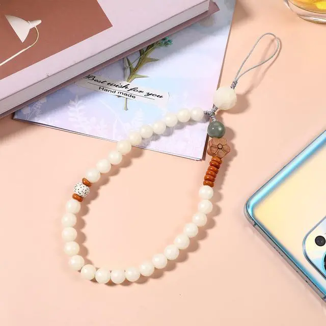 Alt view image 7 of 7 - Phone Wrist Strap Buddha Beads Mobile Phone Strap Lanyard Keychain Hanging Pendant Chinese Style Phone Wrist Rope (colors of flowers)