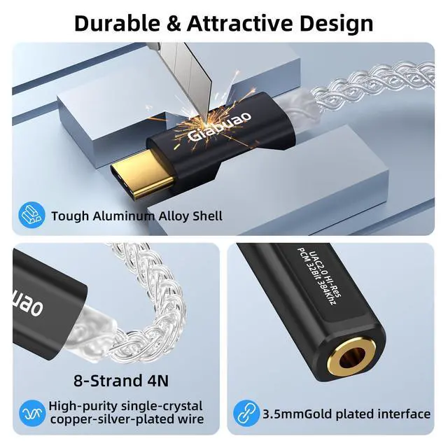 Alt view image 4 of 7 - USB C to Aux 3.5mm Audio Adapter with Dual Chip CX31993+MAX97220,Portable DAC Amp Dongle Headphone Amplifier with Silver-Plated Cable,Compatible with iPhone 15/16/17/Android/Samsung/Mac/PC