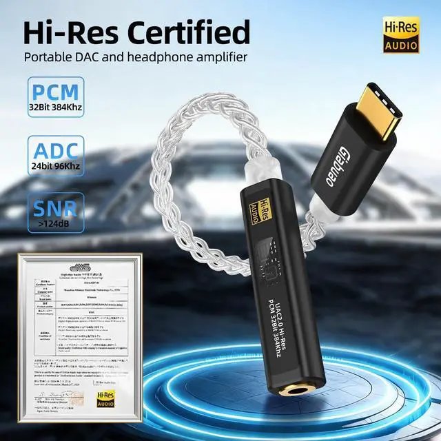 Alt view image 7 of 7 - USB C to Aux 3.5mm Audio Adapter with Dual Chip CX31993+MAX97220,Portable DAC Amp Dongle Headphone Amplifier with Silver-Plated Cable,Compatible with iPhone 15/16/17/Android/Samsung/Mac/PC