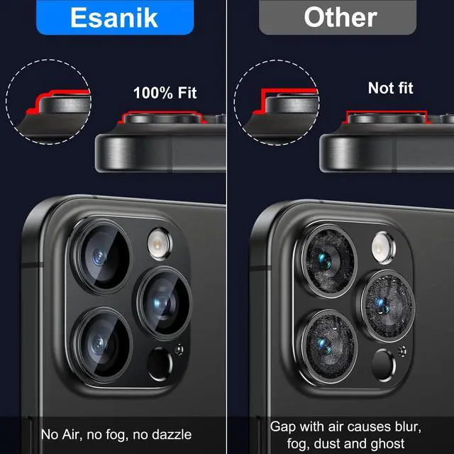 Alt view image 3 of 6 - Upgrade 2 Pack for iPhone 15 Pro/iPhone 15 Pro Max Camera Lens Protector, Aluminum Alloy Metal matte Case Tempered Glass Camera Screen Cover, Scratch Resistant Case Friendly (Black)