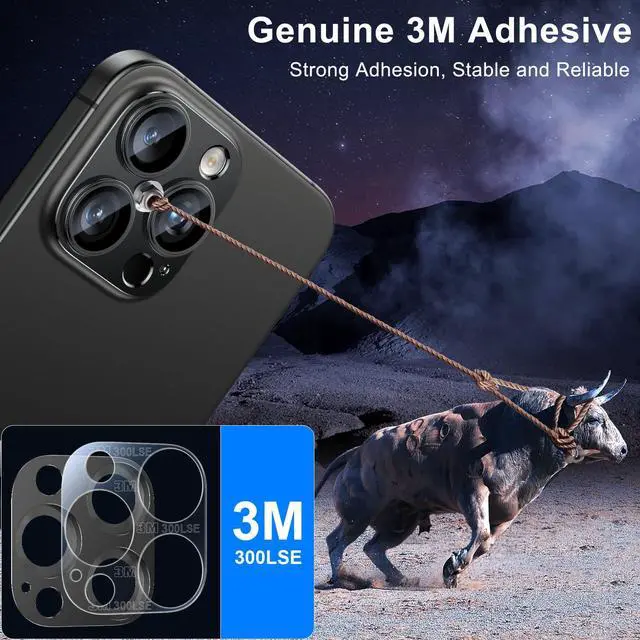 Alt view image 5 of 6 - Upgrade 2 Pack for iPhone 15 Pro/iPhone 15 Pro Max Camera Lens Protector, Aluminum Alloy Metal matte Case Tempered Glass Camera Screen Cover, Scratch Resistant Case Friendly (Black)