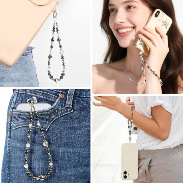 Alt view image 4 of 7 - Phone Charm for Women, Beaded Wrist Strap Lanyard with Tether Tab, Anti Theft Hands Free Detachable Phone Chain Wristlet. (Colorful)