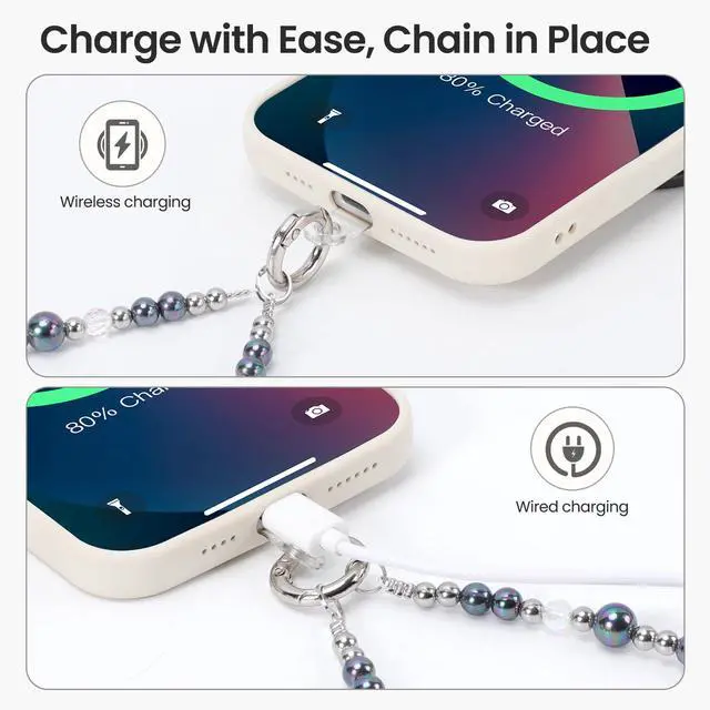 Alt view image 6 of 7 - Phone Charm for Women, Beaded Wrist Strap Lanyard with Tether Tab, Anti Theft Hands Free Detachable Phone Chain Wristlet. (Colorful)