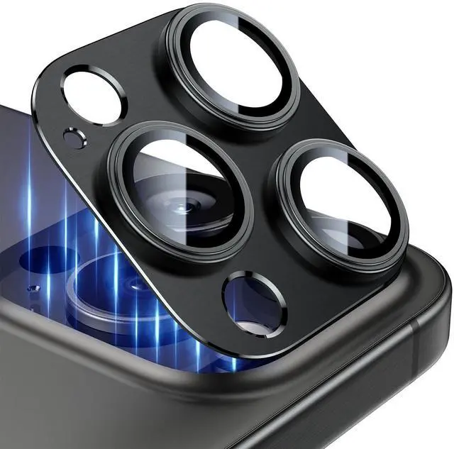 Main image of Upgrade 2 Pack for iPhone 15 Pro/iPhone 15 Pro Max Camera Lens Protector, Aluminum Alloy Metal matte Case Tempered Glass Camera Screen Cover, Scratch Resistant Case Friendly (Black)