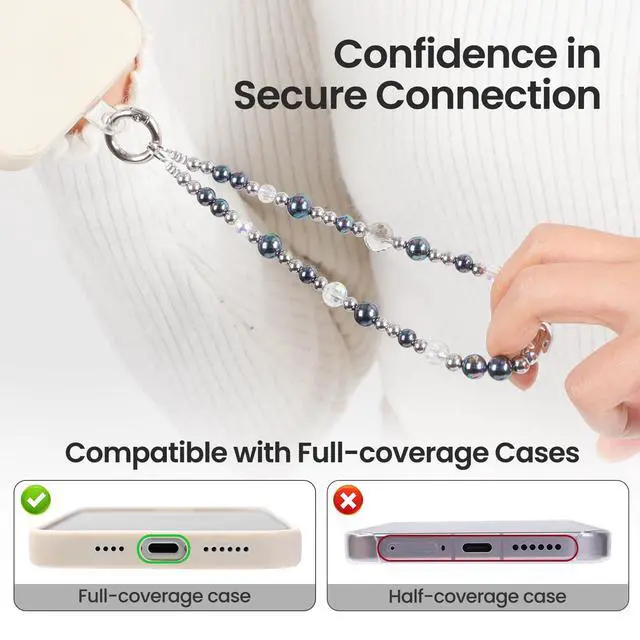 Alt view image 5 of 7 - Phone Charm for Women, Beaded Wrist Strap Lanyard with Tether Tab, Anti Theft Hands Free Detachable Phone Chain Wristlet. (Colorful)