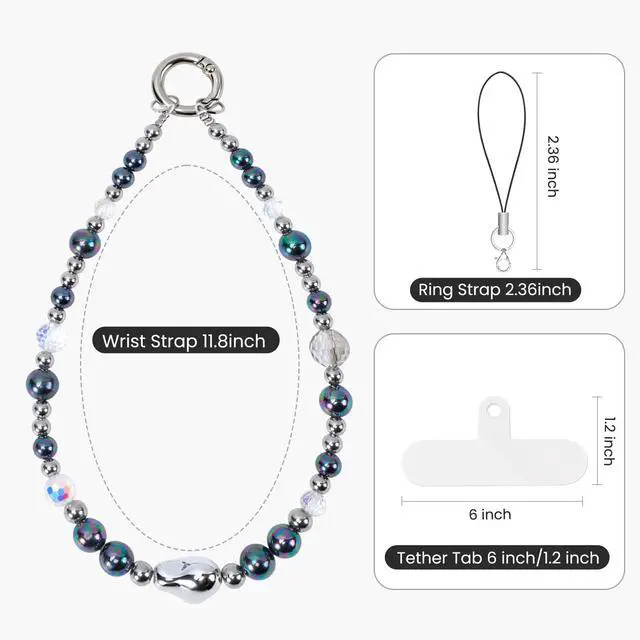 Alt view image 7 of 7 - Phone Charm for Women, Beaded Wrist Strap Lanyard with Tether Tab, Anti Theft Hands Free Detachable Phone Chain Wristlet. (Colorful)