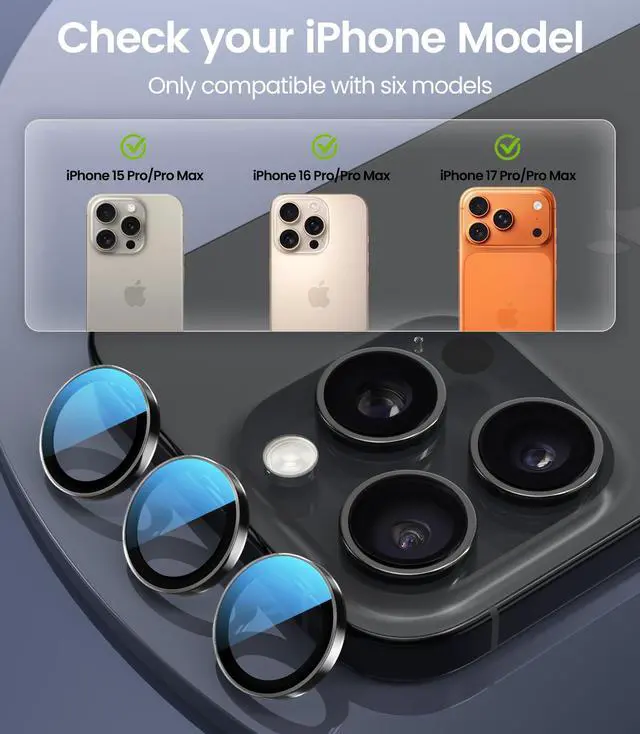 Alt view image 2 of 7 - for iPhone 16/15 Pro & Pro Max, AR-Coated Camera Lens Protector