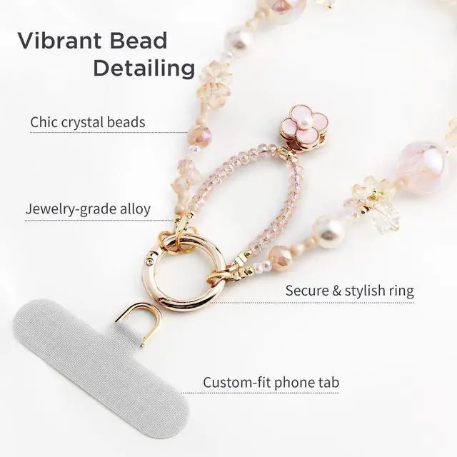 Alt view image 2 of 6 - Phone Charm for Women, Anti-Theft Phone Wrist Strap Hands-Free & Beaded Chain, Detachable Cell Phone Lanyard with Tether Tab