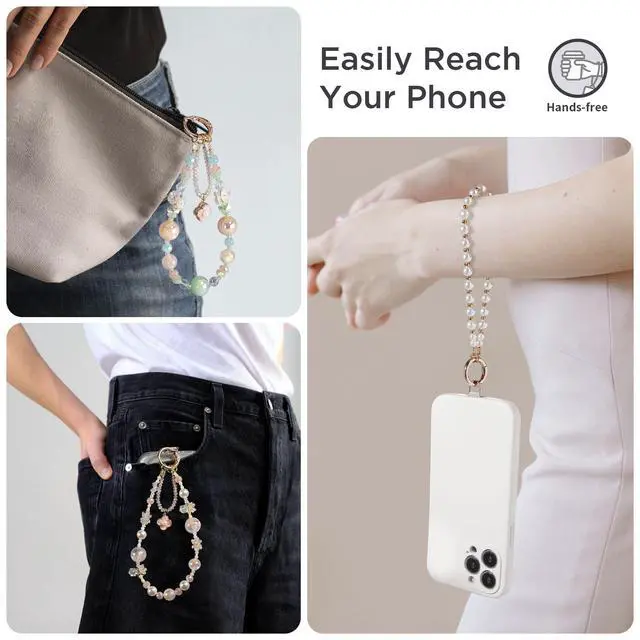 Alt view image 5 of 6 - Phone Charm for Women, Anti-Theft Phone Wrist Strap Hands-Free & Beaded Chain, Detachable Cell Phone Lanyard with Tether Tab