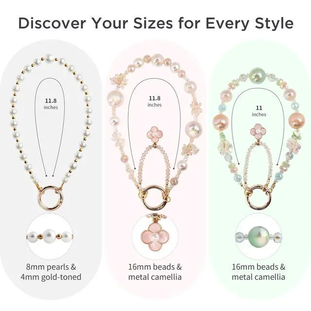 Alt view image 6 of 6 - Phone Charm for Women, Anti-Theft Phone Wrist Strap Hands-Free & Beaded Chain, Detachable Cell Phone Lanyard with Tether Tab