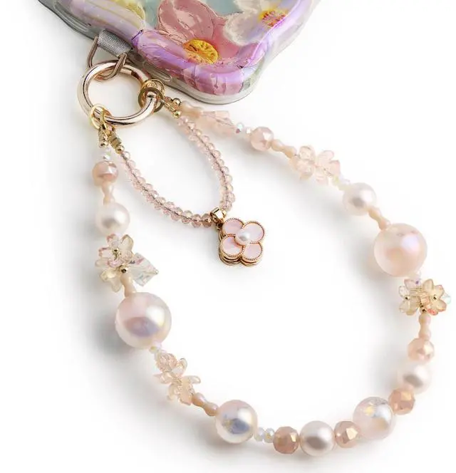 Main image of Phone Charm for Women, Anti-Theft Phone Wrist Strap Hands-Free & Beaded Chain, Detachable Cell Phone Lanyard with Tether Tab