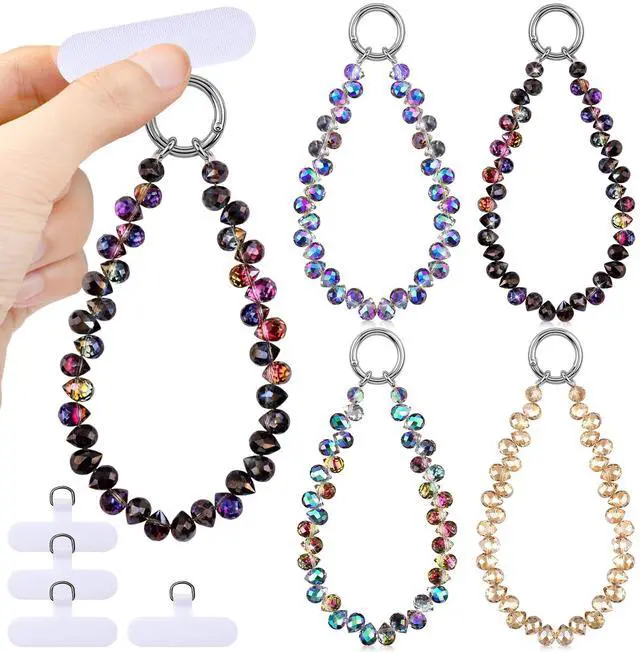 Main image of 4 Pack Phone Wrist Strap Beaded Cell Phone Lanyards Wrist Charms with Tether Tab Bling Cellphone Wristlet Bracelet Strap for Women (Deep,Crystal)
