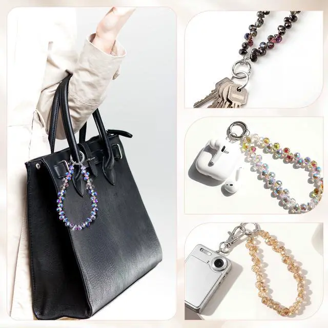 Alt view image 5 of 6 - 4 Pack Phone Wrist Strap Beaded Cell Phone Lanyards Wrist Charms with Tether Tab Bling Cellphone Wristlet Bracelet Strap for Women (Deep,Crystal)