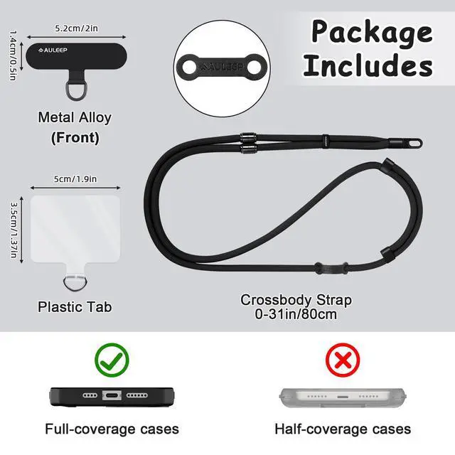 Alt view image 3 of 7 - 3-in-1 Cell Phone Lanyard with 2 Phone Tab, Adjustable Anti Theft Phone Wrist Strap/Crossbody Strap/Neck Lanyard, Compatible with Most Smartphones, Work/Travel Essentials for Women/Men, Black