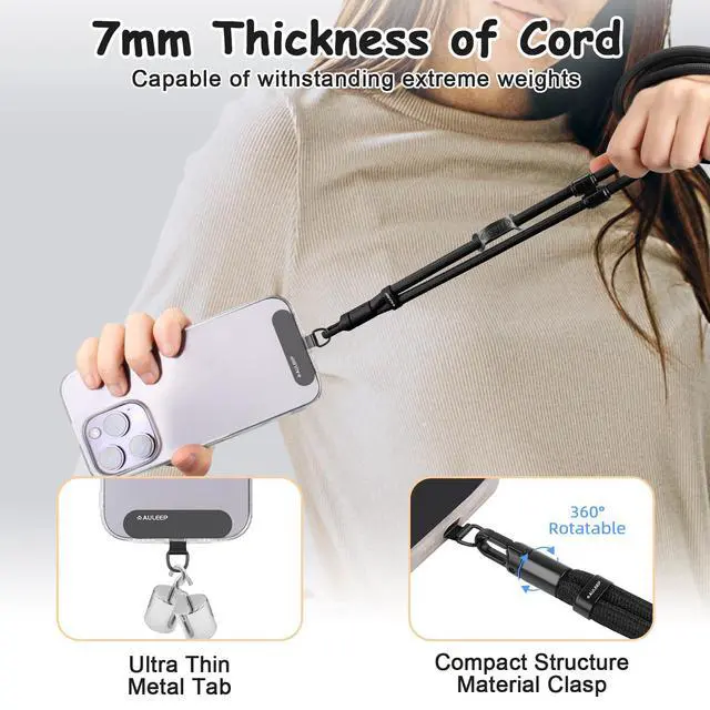Alt view image 2 of 7 - 3-in-1 Cell Phone Lanyard with 2 Phone Tab, Adjustable Anti Theft Phone Wrist Strap/Crossbody Strap/Neck Lanyard, Compatible with Most Smartphones, Work/Travel Essentials for Women/Men, Black