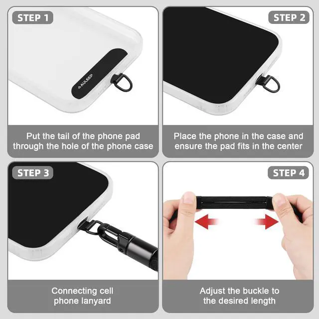 Alt view image 4 of 7 - 3-in-1 Cell Phone Lanyard with 2 Phone Tab, Adjustable Anti Theft Phone Wrist Strap/Crossbody Strap/Neck Lanyard, Compatible with Most Smartphones, Work/Travel Essentials for Women/Men, Black