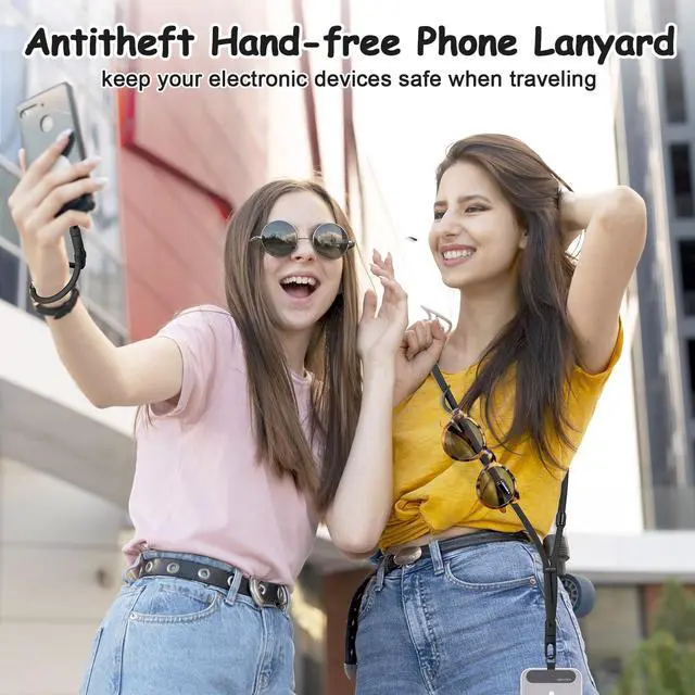Alt view image 6 of 7 - 3-in-1 Cell Phone Lanyard with 2 Phone Tab, Adjustable Anti Theft Phone Wrist Strap/Crossbody Strap/Neck Lanyard, Compatible with Most Smartphones, Work/Travel Essentials for Women/Men, Black