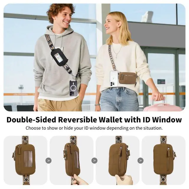 Alt view image 5 of 7 - Clip and Go Strap for Phone with Wallet Crossbody Phone Lanyard with Anti-Theft Zipper Pouch Detachable Quilted Wrist Wallet with RFID and ID Window for Daily and Travel