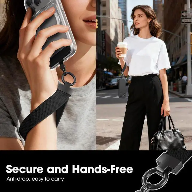 Alt view image 6 of 6 - Elastic Phone Lanyard with Phone Tabs, Stretchy Braided Cellphone Wrist Strap and Keys Keychain (Normal Black)