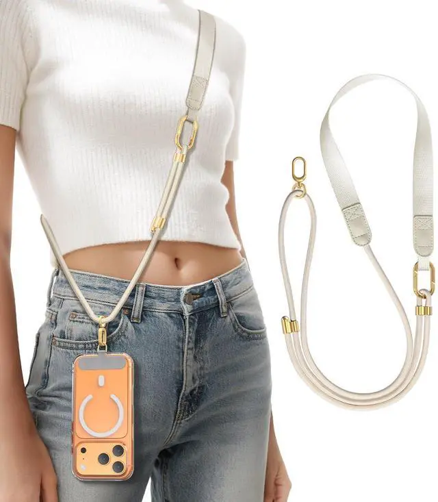 Main image of Phone Lanyard Crossbody with Phone Tabs, Adjustable Cellphone Lanyard with Skin-Friendly Neckband and Metal Carabiner, Stone