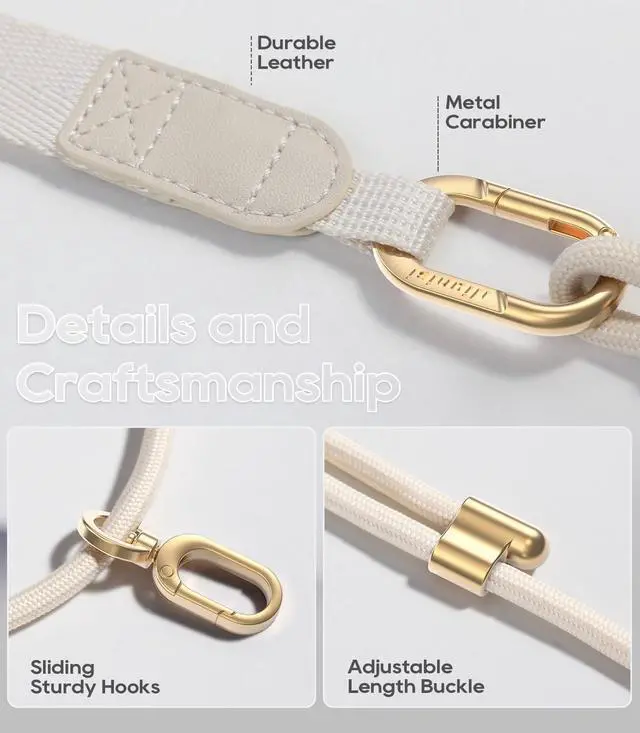 Alt view image 3 of 7 - Phone Lanyard Crossbody with Phone Tabs, Adjustable Cellphone Lanyard with Skin-Friendly Neckband and Metal Carabiner, Stone