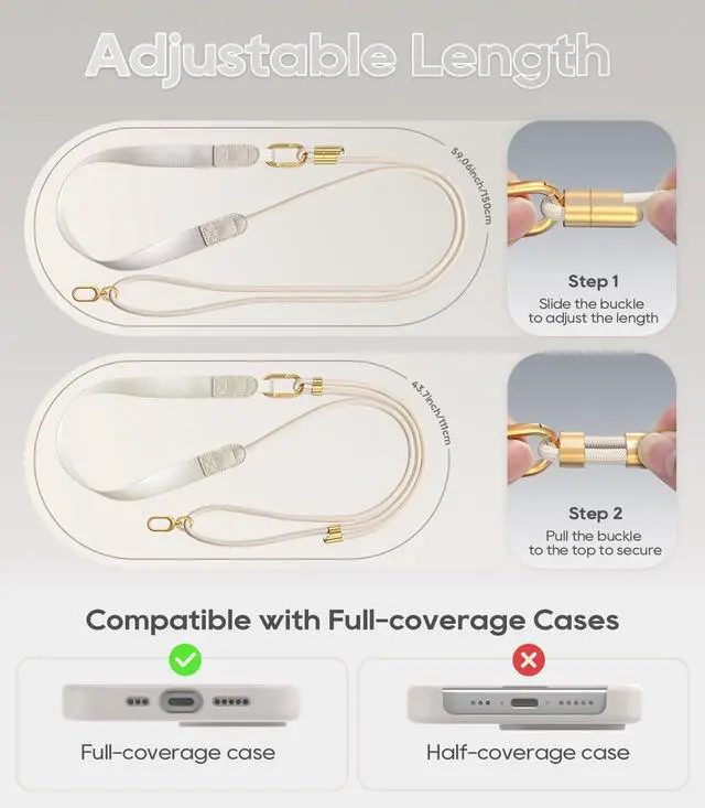 Alt view image 6 of 7 - Phone Lanyard Crossbody with Phone Tabs, Adjustable Cellphone Lanyard with Skin-Friendly Neckband and Metal Carabiner, Stone