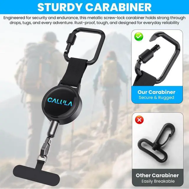Alt view image 4 of 7 - 25.5'' Retractable Phone Tether Anti Theft, Phone Lanyard for Skiing, Hiking, Outdoor Travel, Anti Pickpocket Phone Strap with Locking Carabiner & Universal Anchor