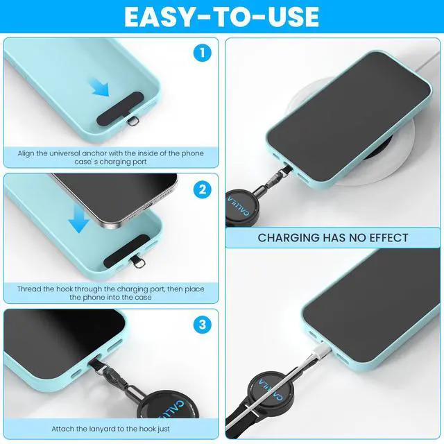 Alt view image 6 of 7 - 25.5'' Retractable Phone Tether Anti Theft, Phone Lanyard for Skiing, Hiking, Outdoor Travel, Anti Pickpocket Phone Strap with Locking Carabiner & Universal Anchor
