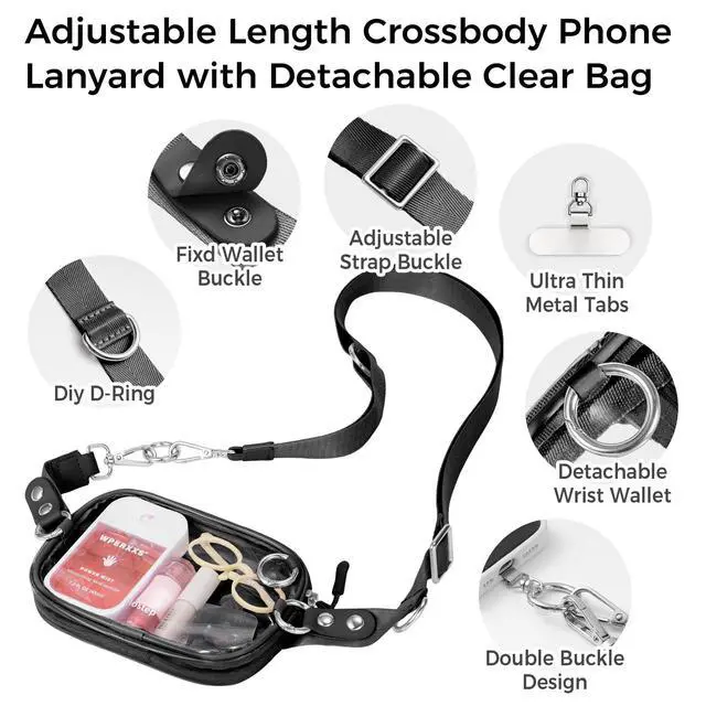 Alt view image 4 of 7 - Clip and Go Strap for Phone with Wallet Crossbody Phone Lanyard and Detachable 4.5 x 6.5 Small Clear Bag for Stadium Events and Concert