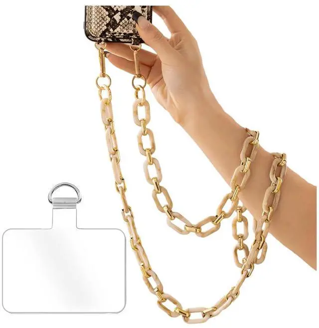 Main image of Phone Crossbody Chain Cell Phone Lanyard,Acrylic Shouder Strap Universal Cellphone Chain Strap with Tether Patches Compatible with Most Phones Bag Purse Beige
