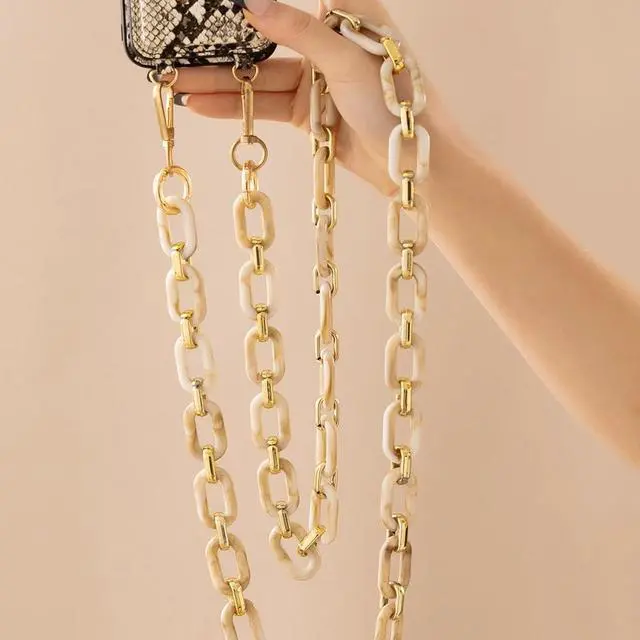 Alt view image 3 of 7 - Phone Crossbody Chain Cell Phone Lanyard,Acrylic Shouder Strap Universal Cellphone Chain Strap with Tether Patches Compatible with Most Phones Bag Purse Beige
