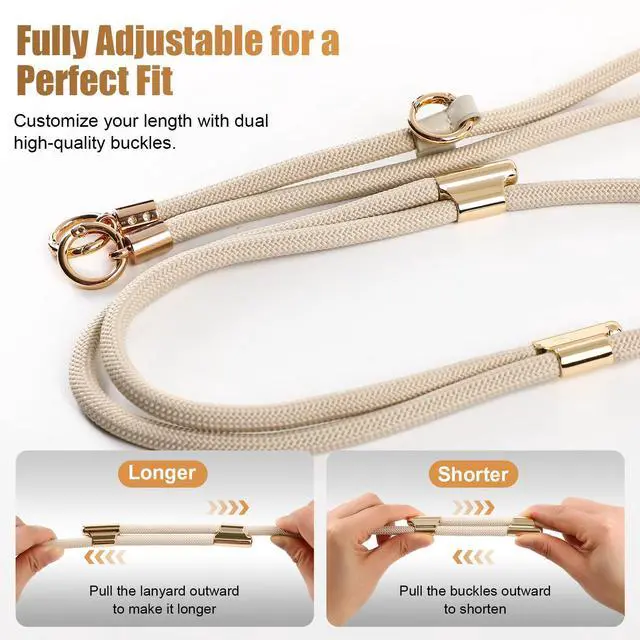 Alt view image 4 of 7 - Clip and Go Strap For Phone with Wallet Crossbody, Adjustable Anti-Theft Phone Lanyard with Slim Detachable RFID Wristlet Wallet and 2 Phone Tether Tabs, For Daily Life, Beige Checkered