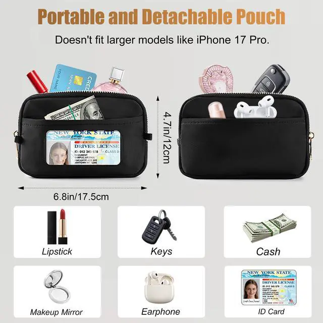 Alt view image 3 of 7 - Clip and Go Strap For Phone with Wallet Crossbody, Adjustable Anti-Theft Phone Lanyard with Slim Detachable RFID Wristlet Wallet and 2 Phone Tether Tabs, For Daily Life, Beige Checkered