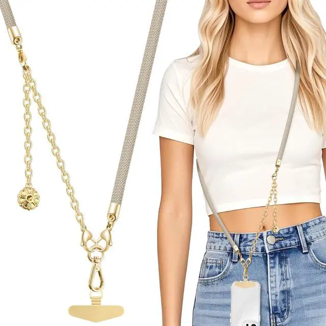 Main image of 2 In 1 Adjustable Phone Lanyard Crossbody Extended Phone Chain and Wrist Strap With Metal Tether Tab For All Phones Heavy-Duty iPhone Lanyard Chain for women shopping travelling & Travel