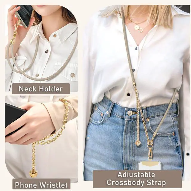 Alt view image 3 of 6 - 2 In 1 Adjustable Phone Lanyard Crossbody Extended Phone Chain and Wrist Strap With Metal Tether Tab For All Phones Heavy-Duty iPhone Lanyard Chain for women shopping travelling & Travel