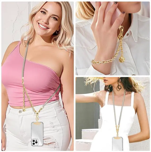 Alt view image 6 of 6 - 2 In 1 Adjustable Phone Lanyard Crossbody Extended Phone Chain and Wrist Strap With Metal Tether Tab For All Phones Heavy-Duty iPhone Lanyard Chain for women shopping travelling & Travel