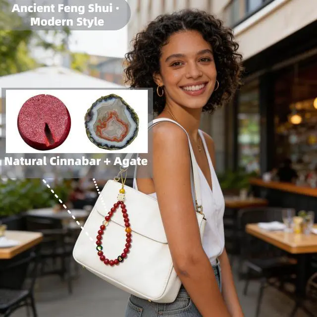 Alt view image 4 of 6 - Lucky Money Feng Shui Phone Charm, Natural Cinnabar Agate Beaded Wrist Strap, 5 Wealth Deities & Om Mani Padme Hum, Universal Phone Camera Bag Strap, Birthday Gift