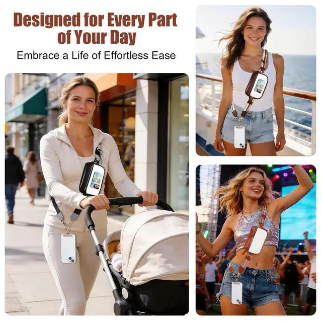 Alt view image 6 of 7 - Clip and Go Strap For Phone with Leather Wallet Crossbody, Adjustable Phone Lanyard with Slim Detachable RFID Wristlet Wallet and 2 Phone Wrist Strap, For Daily Life & Travel, Coffee Brown