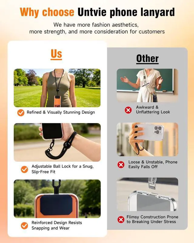 Alt view image 5 of 7 - 2026 New 3-in-1 Phone Lanyard, Adjustable Neck Wrist Strap & Phone Crossbody Strap with 2 Extension Ropes Black Pads, Anti-Theft Universal Cell Phone Holder Tether for iPhone Android (Orange)