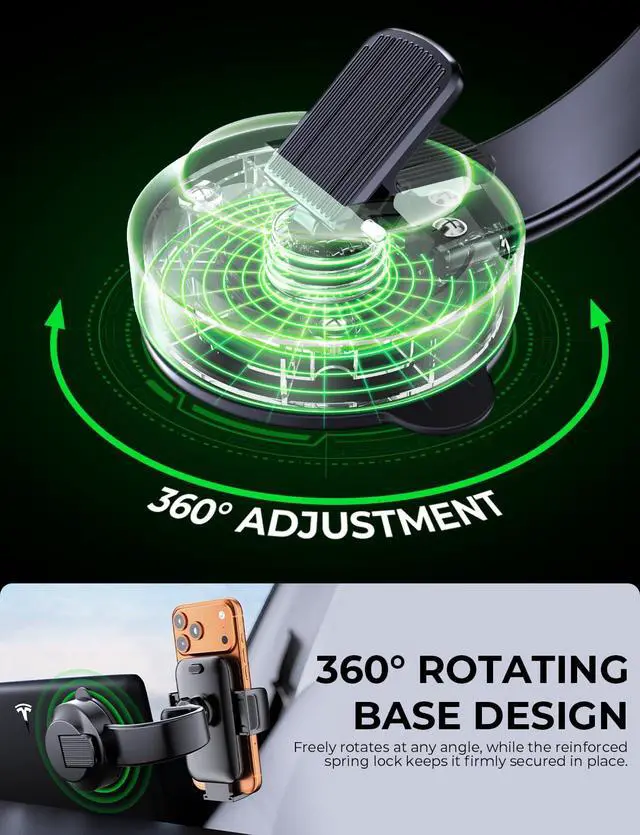 Alt view image 5 of 7 - Car Dashboard Phone Holder for Windshield - Tesla Touch Screen Phone Mount with 360° Adjustable Aluminum Arm & Nano Adhesive Base for iPhone 17 Pro Max and All 4-7inch Smartphone (Black)